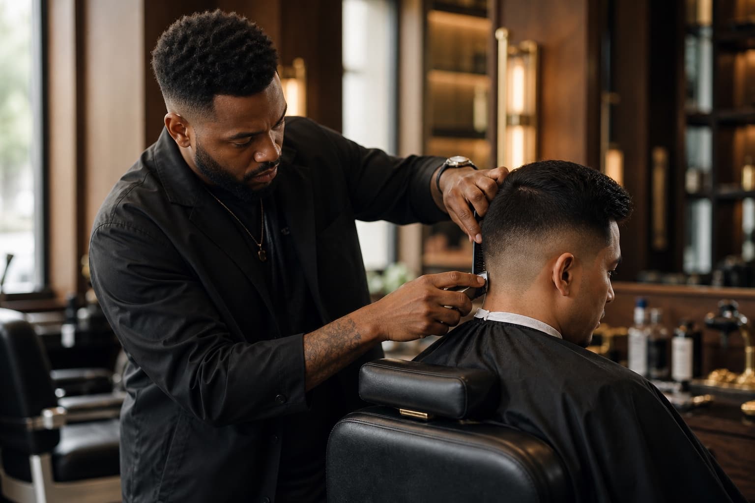 Barber providing a service in a modern shop