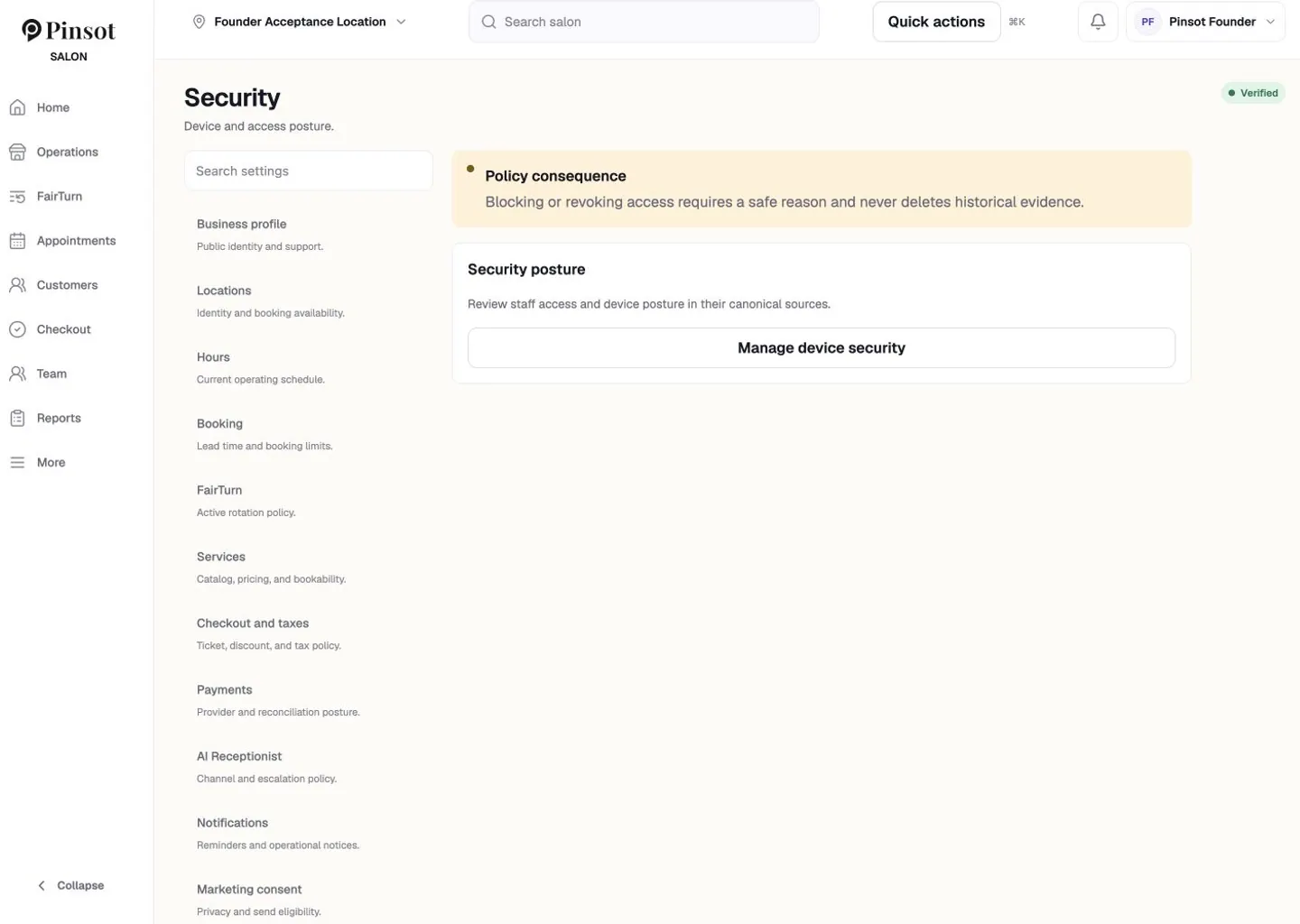 Pinsot security controls overview