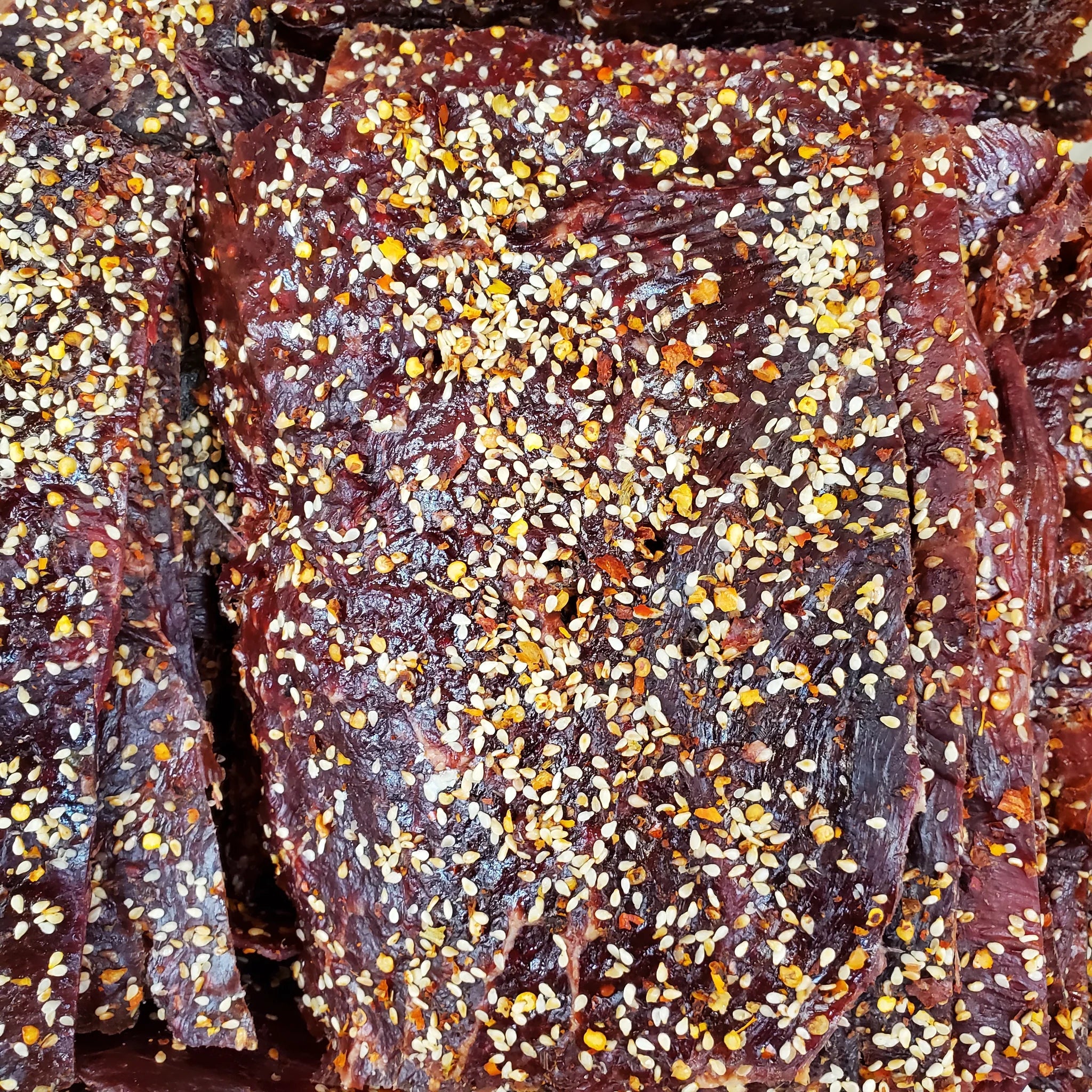 Collection of Sesame Sweet Beef Jerky - Khô bò ướp nước trái cây có mè cay ít. - 0.5 lb in a gallery layout