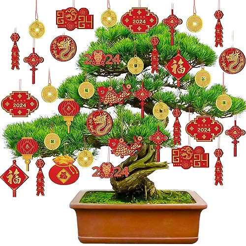 Collection of 40 Pieces Happy Chinese New Year Decorations 2024 Hanging Chinese Knot Pendant Lantern Copper Coin Chinese Luna New Year Decorations Dragon New Years Ornaments for Spring Home Tree Car Party Supply - Pinsot in a gallery layout