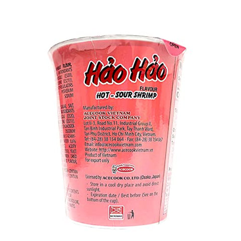 Hao Hao Instant Noodles Cups - Hot & Sour Shrimp Flavor 2.5 OZ