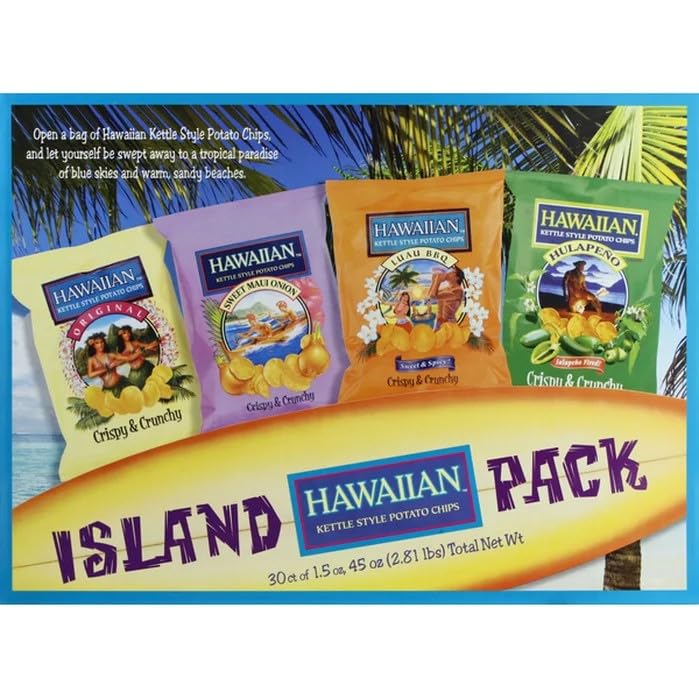 Collection of Hawaiian Kettle Style Potato Chips Variety, 30 X 1.5 Ounce/Bag (2 Lb 13 Oz) - Pack of 30 in a gallery layout