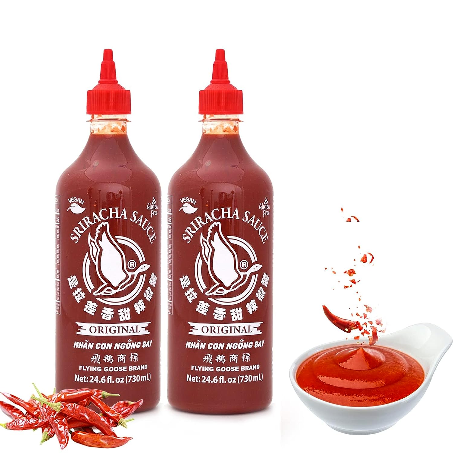 Collection of Flying Goose Sriracha Hot Chilli Sauce, Product of ThaiLand - Net WT: 24.6 Fl Oz (730 ml) in a gallery layout