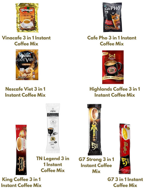 Vietnam Instant Coffee Mix Variety Packet - 44 Single Pack of 09 Different Flavor Assortment