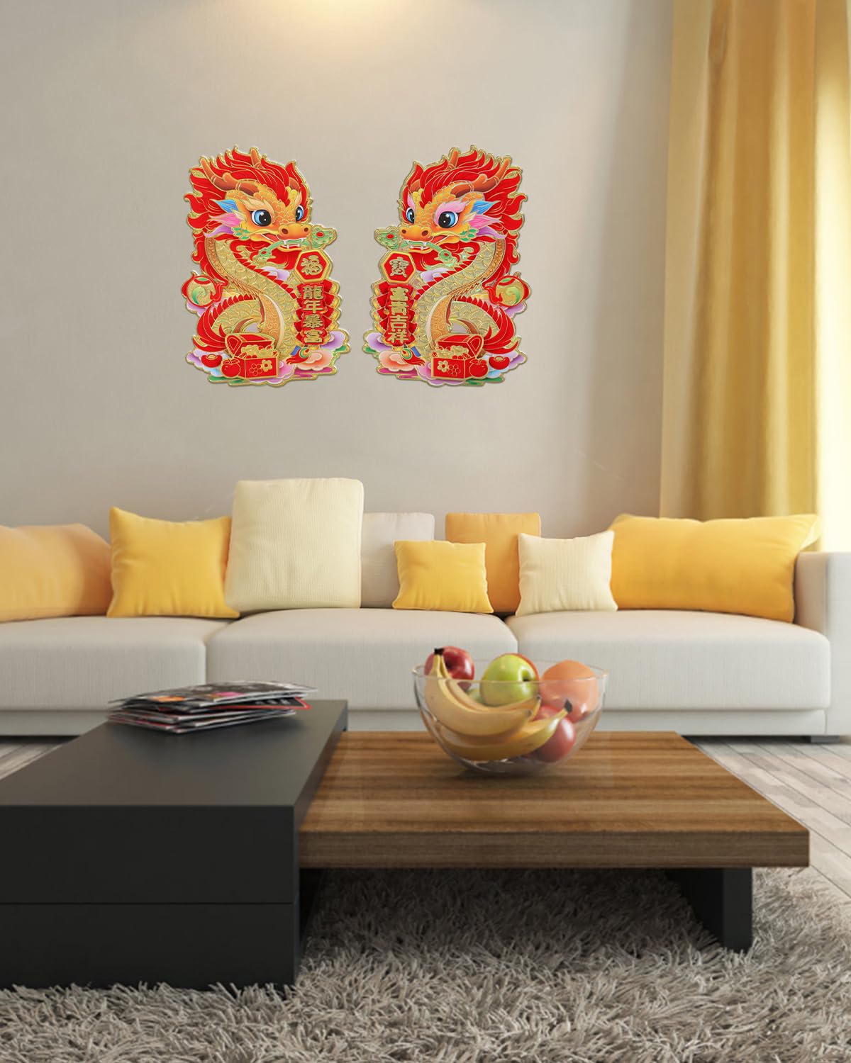 Collection of Chinese New Year Blessing Door Sticker Decorative 2024 New Year Zodiac Dragon Character Ornament Wall Window Clings for Home House Restaurant Store Party Decoration (Red - Pinsot in a gallery layout