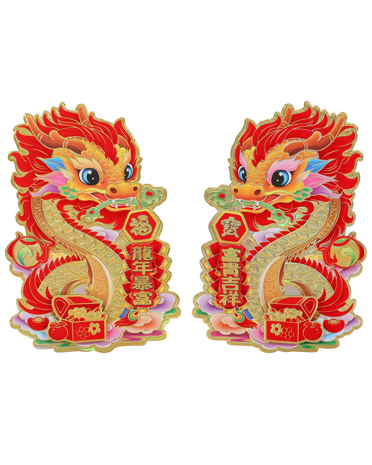 Collection of Chinese New Year Blessing Door Sticker Decorative 2024 New Year Zodiac Dragon Character Ornament Wall Window Clings for Home House Restaurant Store Party Decoration (Red - Pinsot in a gallery layout