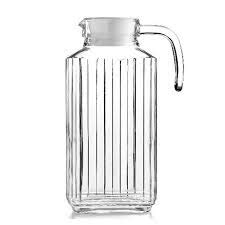 Glass Ware Ribbed Pitcher With Lid And Handle, Up To 60oz 1.8 L. (Lid is White)