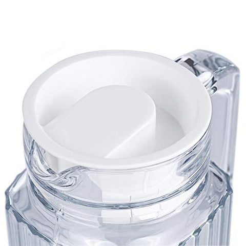 Glass Ware Ribbed Pitcher With Lid And Handle, Up To 60oz 1.8 L. (Lid is White)