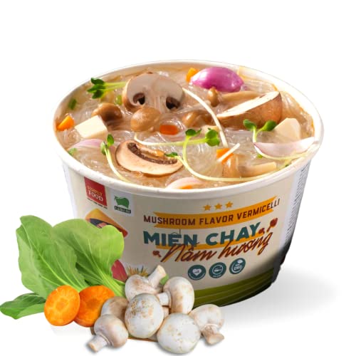 Collection of SIMPLY FOOD Instant Mushroom Glass Noodles (Miến Chay Nấm Hương) - 9 BOWLS/ 55g each in a gallery layout