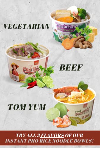 Collection of SIMPLY FOOD Instant Thai Flavored Tom Yum Pho Noodles (Phở Tom Yum) - 9 BOWLS/ 80g each in a gallery layout