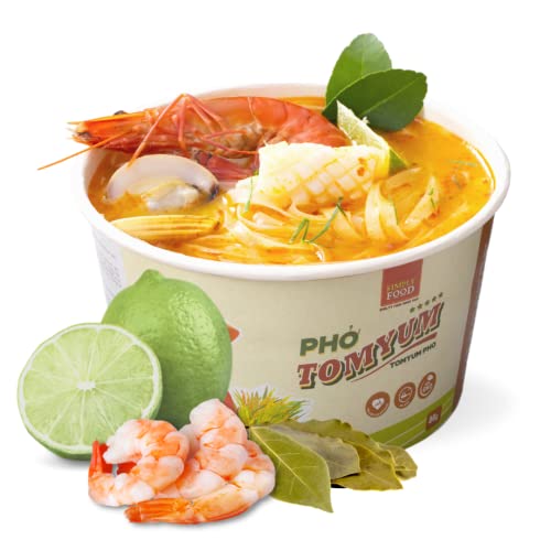 Collection of SIMPLY FOOD Instant Thai Flavored Tom Yum Pho Noodles (Phở Tom Yum) - 9 BOWLS/ 80g each in a gallery layout