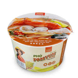 Collection of SIMPLY FOOD Instant Thai Flavored Tom Yum Pho Noodles (Phở Tom Yum) - 9 BOWLS/ 80g each in a gallery layout