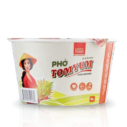 Collection of SIMPLY FOOD Instant Thai Flavored Tom Yum Pho Noodles (Phở Tom Yum) - 9 BOWLS/ 80g each in a gallery layout