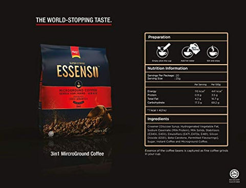 SUPER COFFEE ESSENSO 3 in 1 Instant Coffee (20 sachets) Imported from Malaysia