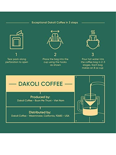 Collection of Dakoli Premium Vietnamese Coffee - Pour Over and Single-Serve Coffee, Medium Roast, 100% Robusta Coffee - 10 Bags/ 1 Box in a gallery layout