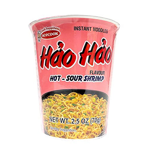 ACECOOK Hao Hao Instant Noodles Cups - Hot & Sour Shrimp Flavor 12 Cups X 2.29 OZ