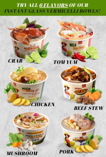 Collection of SIMPLY FOOD Instant Crab Glass Noodles (Miến Cua) - 9 BOWLS/ 55g each in a gallery layout