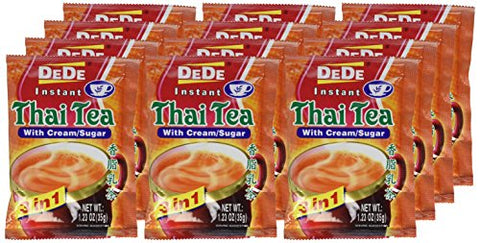 DEDE Instant Thai Tea Drink with and Sugar 12 Pockets, cream, 14.76 Ounce