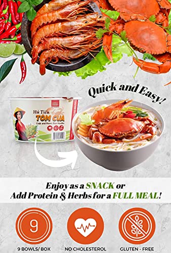 Collection of Instant Crab and Prawn Rice Noodles (Hu Tieu Tom Cua) 75g each/ 9 Bowls in a gallery layout