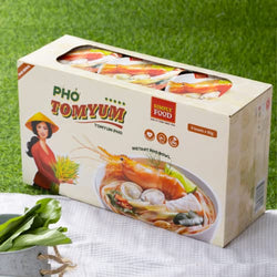 Collection of SIMPLY FOOD Instant Thai Flavored Tom Yum Pho Noodles (Phở Tom Yum) - 9 BOWLS/ 80g each in a gallery layout