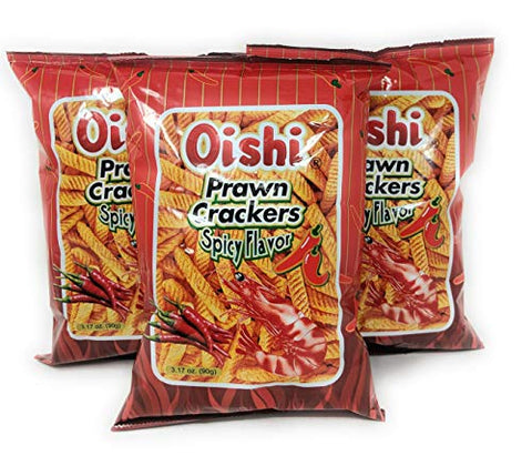 Oishi Prawn Crackers Spicy Flavor 90g, 3 Pack