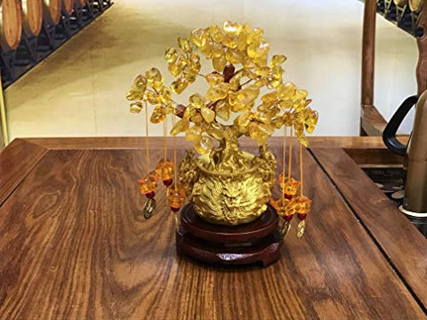 Feng Shui Citrine/Citrine Money Tree and Citrine Tree, Faucet Crystal Tree/Chinese Dragon Fortune Crystal Tree/Gift Tree (Yellow)