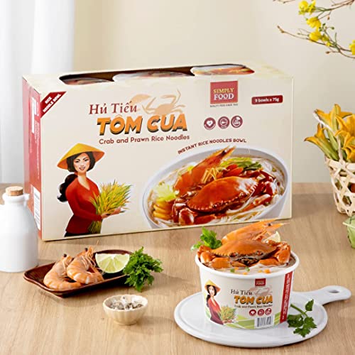 Collection of Instant Crab and Prawn Rice Noodles (Hu Tieu Tom Cua) 75g each/ 9 Bowls in a gallery layout