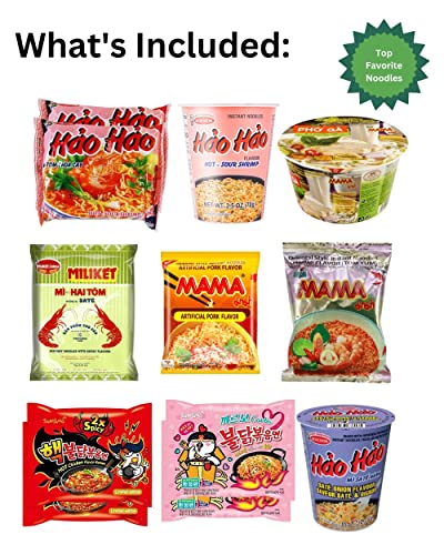 Dakoli Asian Instant Ramen - Variety Bundle Care Package with Chopsticks for College Students, Camping, & Traveling (12 Pack Assorted)