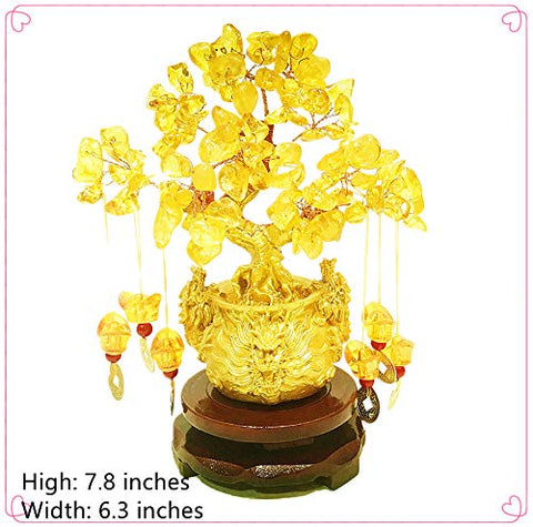 Feng Shui Citrine/Citrine Money Tree and Citrine Tree, Faucet Crystal Tree/Chinese Dragon Fortune Crystal Tree/Gift Tree (Yellow)