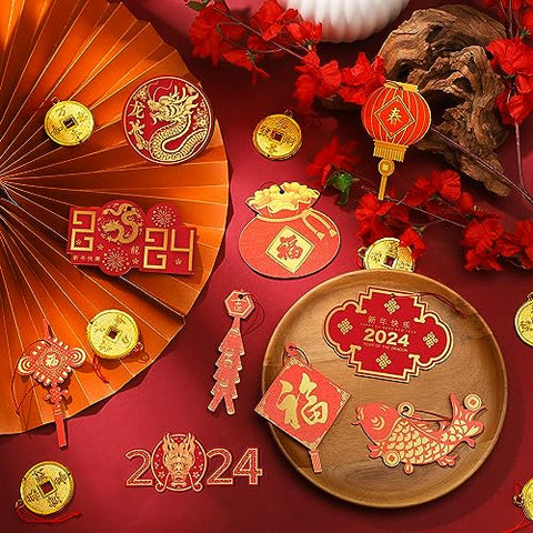 40 Pieces Happy Chinese New Year Decorations 2024 Hanging Chinese Knot Pendant Lantern Copper Coin Chinese Luna New Year Decorations Dragon New Years Ornaments for Spring Home Tree Car Party Supply